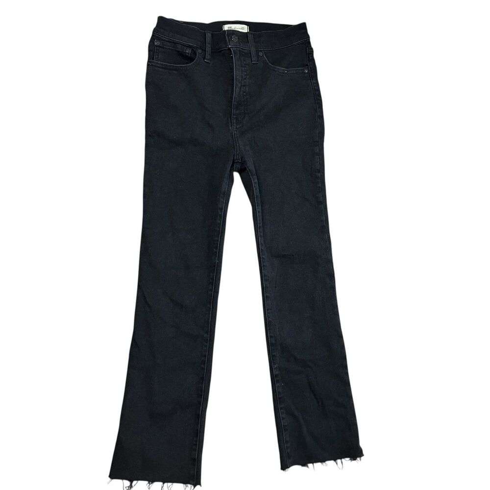 Madewell Cali Demi Boot Jeans Womens 28 Black High Rise Frayed‎ Hem Denim
